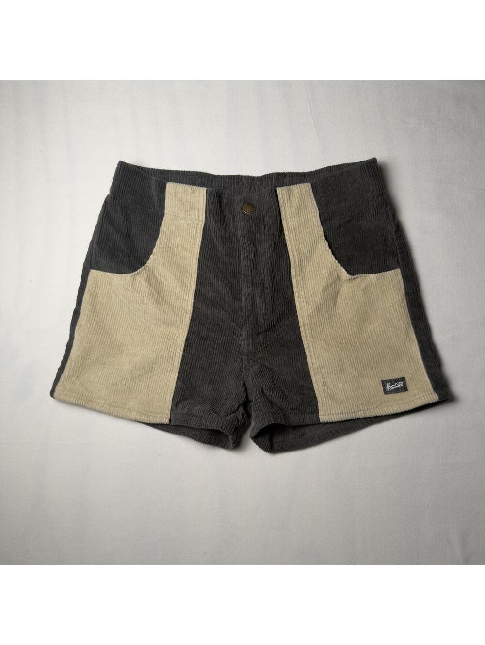 Vintage Hammies Two-Tone Grey Cream Corduroy Color Block Mini Shorts Size 34